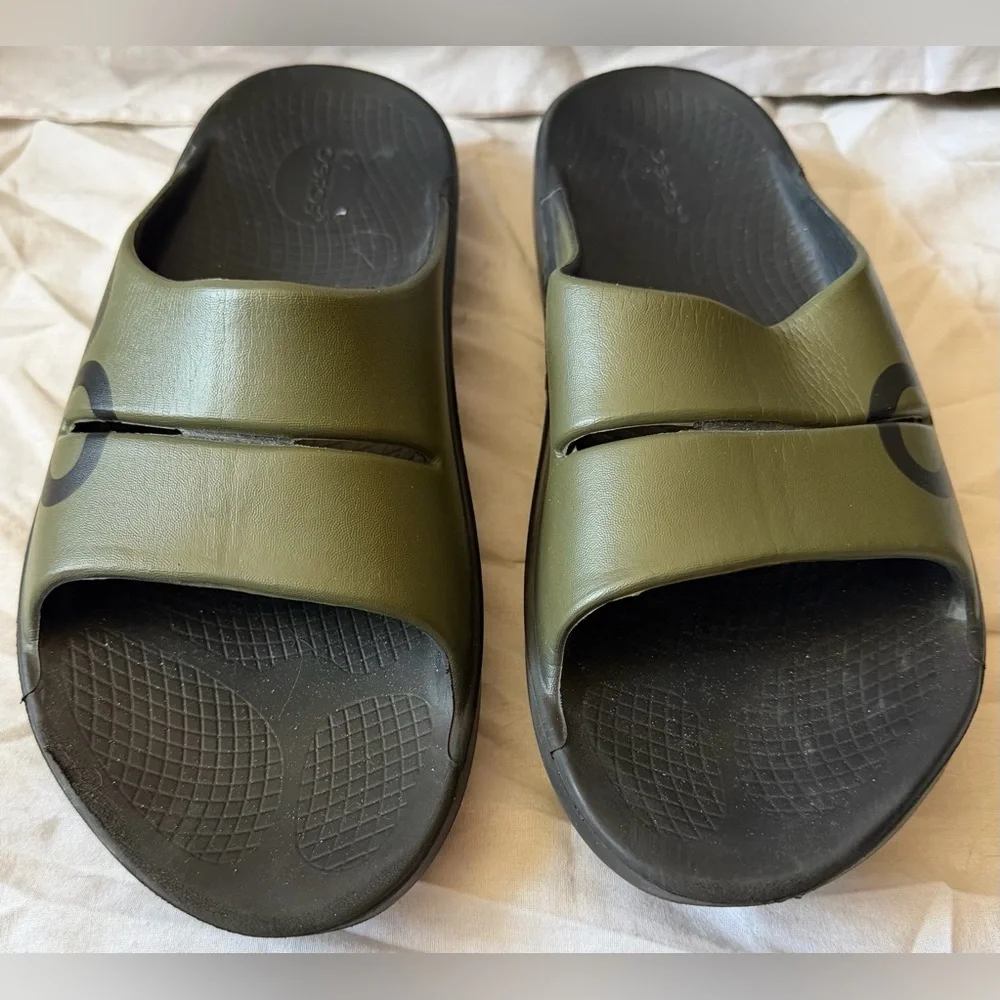 OOFOS Mens 12-14 Ooahh Sport Recovery Slide Sandals Shoes Green Comfort Slip On